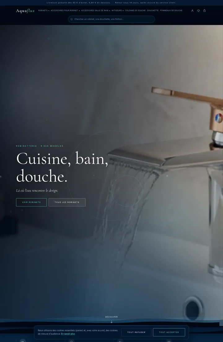 Nouvelle boutique Aquaflux, robinetterie cuisine et bain