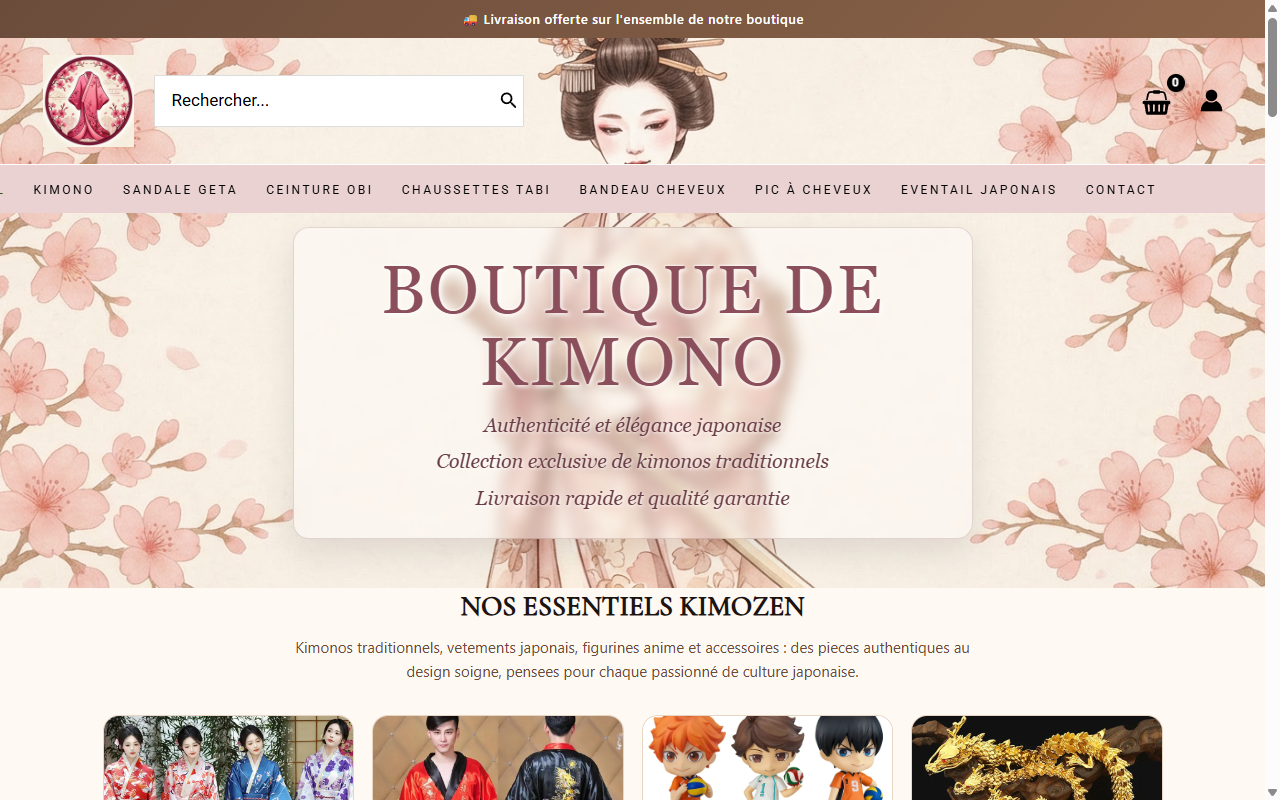 Aperçu du site e-commerce Kimozen, boutique de kimonos japonais