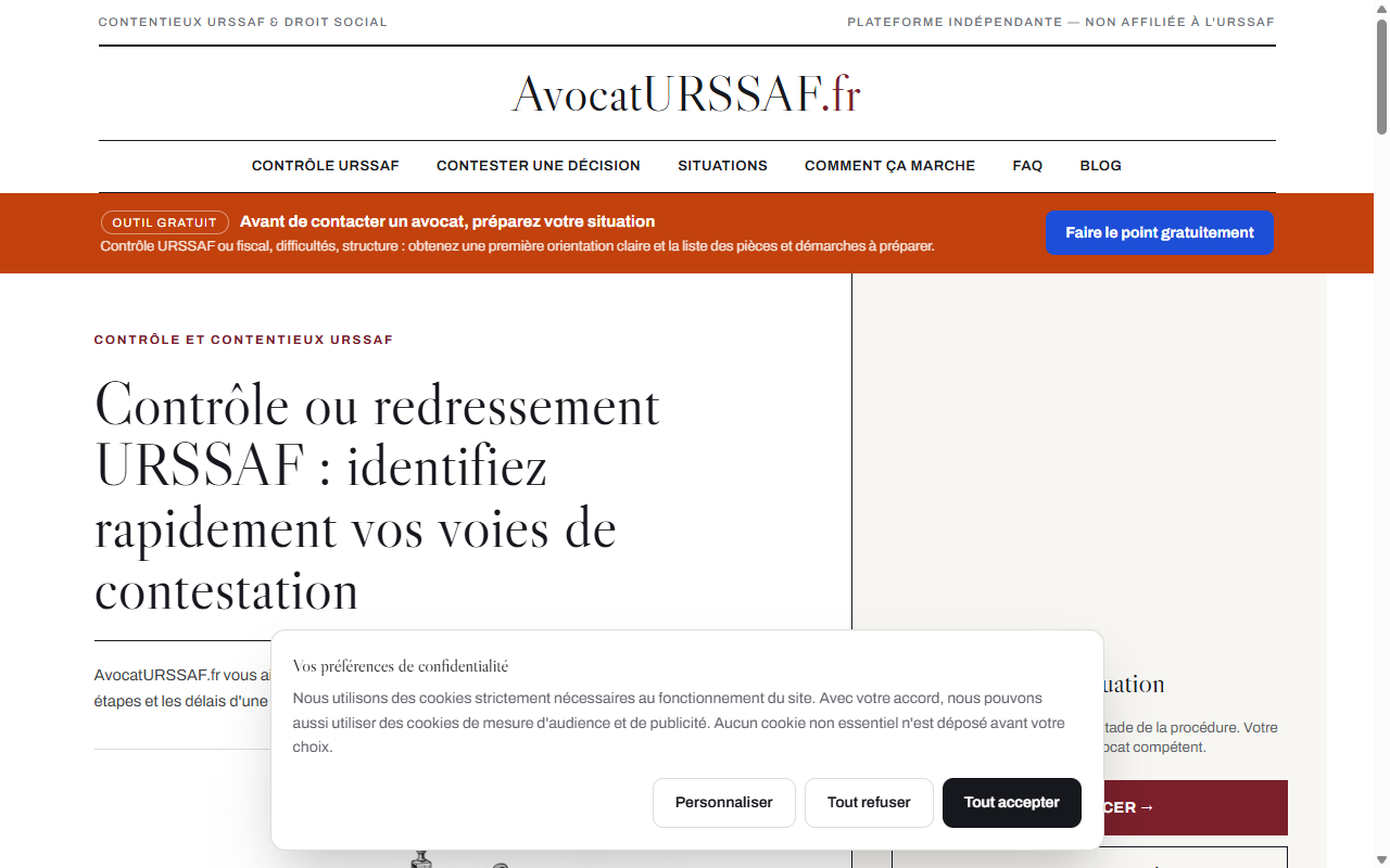 Aperçu du site URSSAF Avocat, cabinet spécialisé en contrôle URSSAF